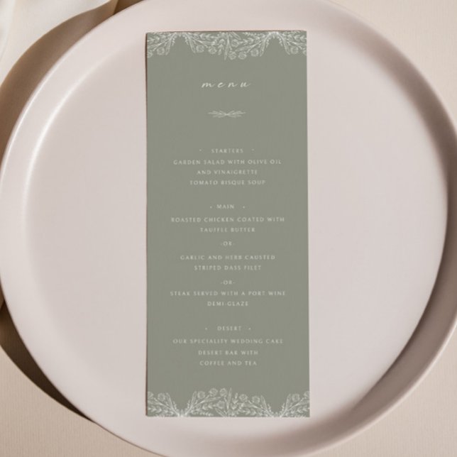 Semi Floral Sage Green Diner Menu Mariage (Créateur téléchargé)
