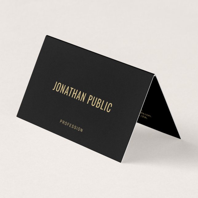 Semi-Gloss Paper Elegant Black And Gold Folded Business Card (Front)