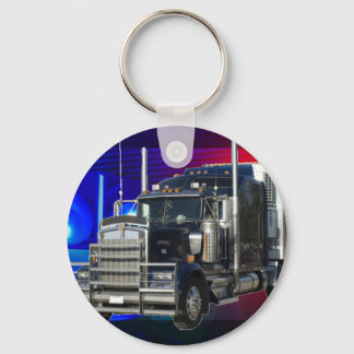 SEMI TRACTOR TRAILER WITH POLICE LIGHTS BACKGROUND KEYCHAIN