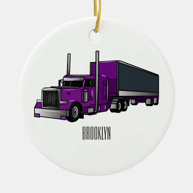 Semi-trailer truck cartoon illustration ceramic ornament (Front)