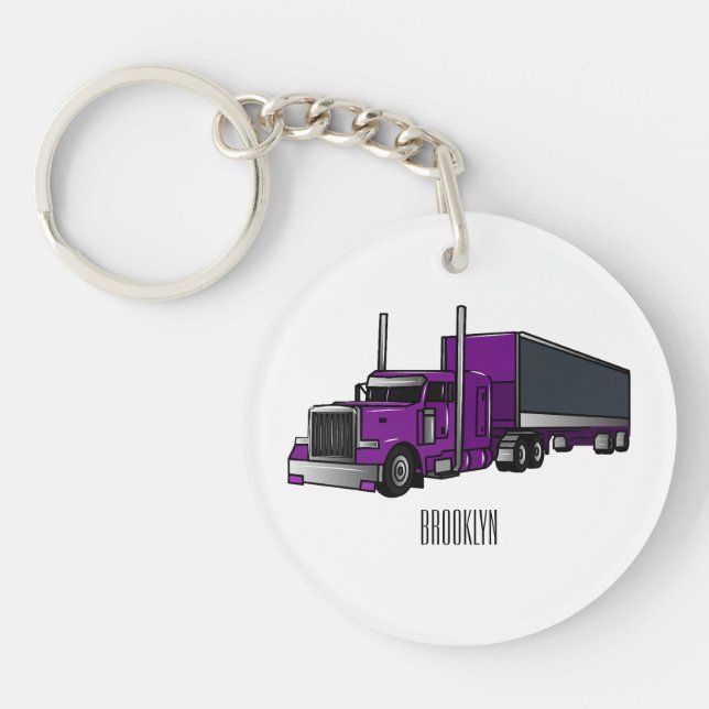 Semi-trailer truck cartoon illustration keychain (Front)