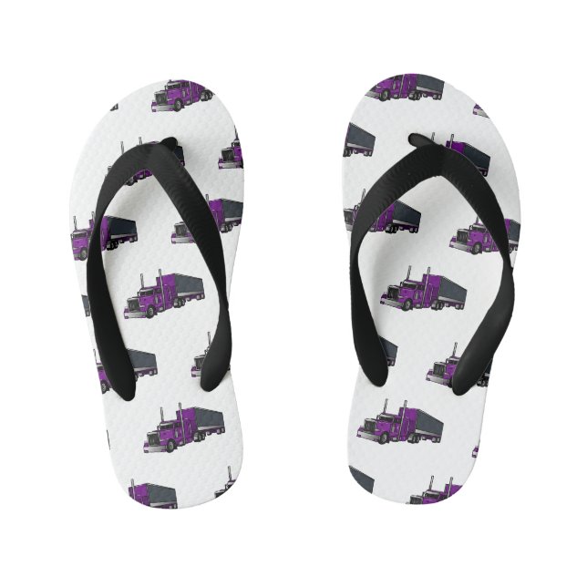 Semi-trailer truck cartoon illustration kid's flip flops (Footbed)
