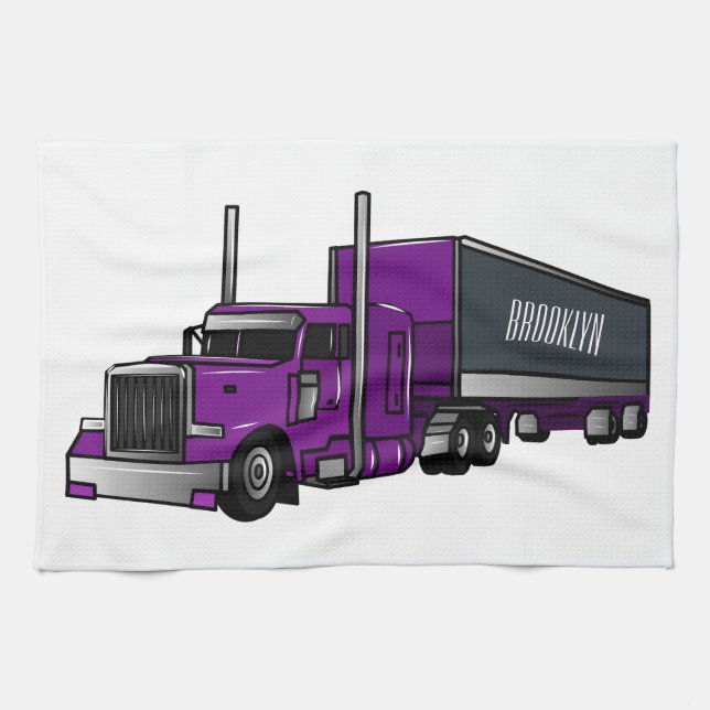 Semi-trailer truck cartoon illustration kitchen towel (Horizontal)