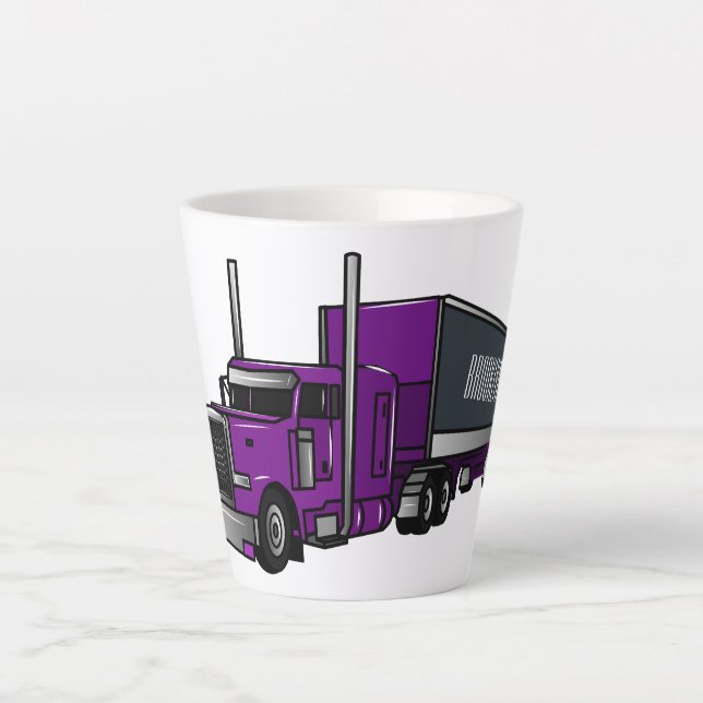 Semi-trailer truck cartoon illustration latte mug (Front)