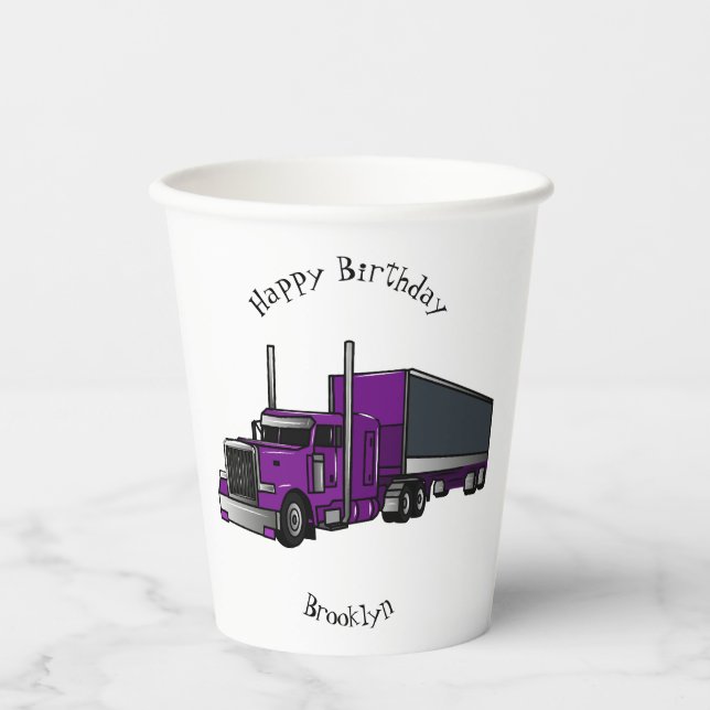 Semi-trailer truck cartoon illustration paper cups (Front)