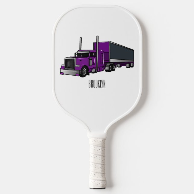 Semi-trailer truck cartoon illustration pickleball paddle (Front)