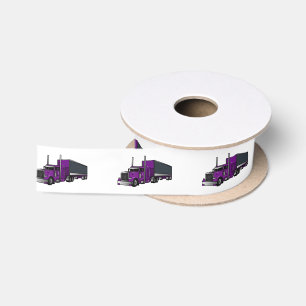 Semi-trailer truck cartoon illustration satin ribbon