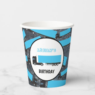 Semi-Trailer Truck Transportation Trucks Birthday Paper Cups