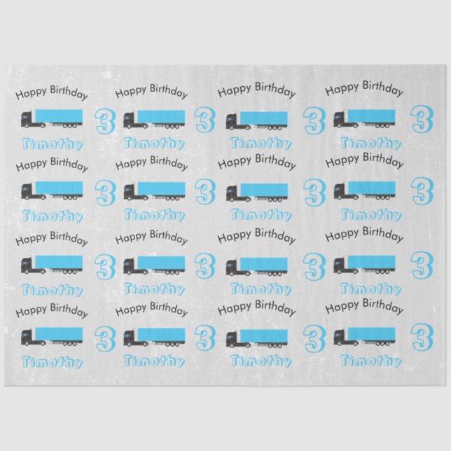 Semi-Trailer Truck Transportation Trucks Birthday Tissue Paper (Front)