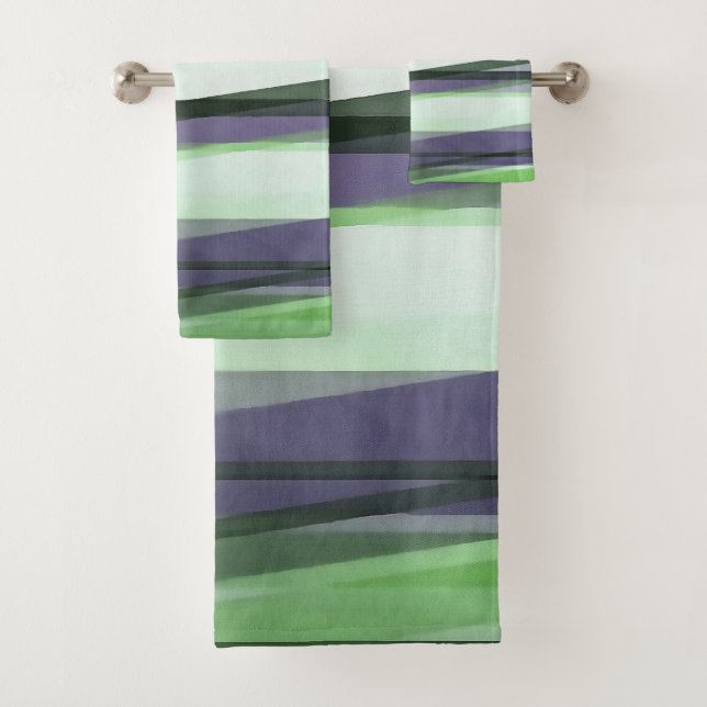 Semi Transparent Layers In Green Lime and Lavendar Bath Towel Set (Insitu)