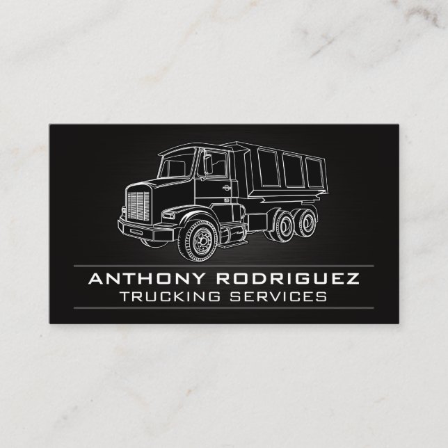 Semi Truck Black White Lines Illustration  Business Card (Front)