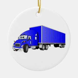 Semi Truck Blue Trailer Cartoon Ceramic Ornament