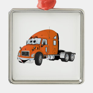 Semi Truck Cab Orange Metal Ornament