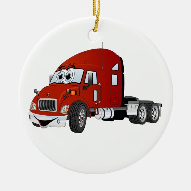 Semi Truck Cab Red Ceramic Ornament (Front)
