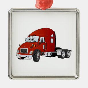 Semi Truck Cab Red Metal Ornament