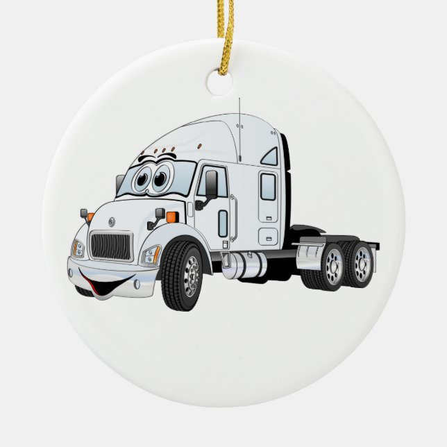 Semi Truck Cab White Ceramic Ornament (Front)