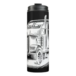 Semi Truck diesel Trucking Art ink drawing Thermal Tumbler