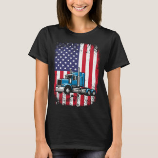 Semi Truck Driver 18 Wheeler Trucker USA American  T-Shirt