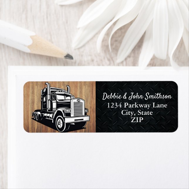 Semi Truck Driver Trucker Adresse de retour d'affa (En situation)