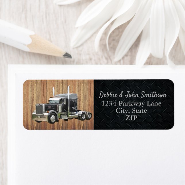 Semi Truck Driver Trucker Adresse de retour d'affa (En situation)