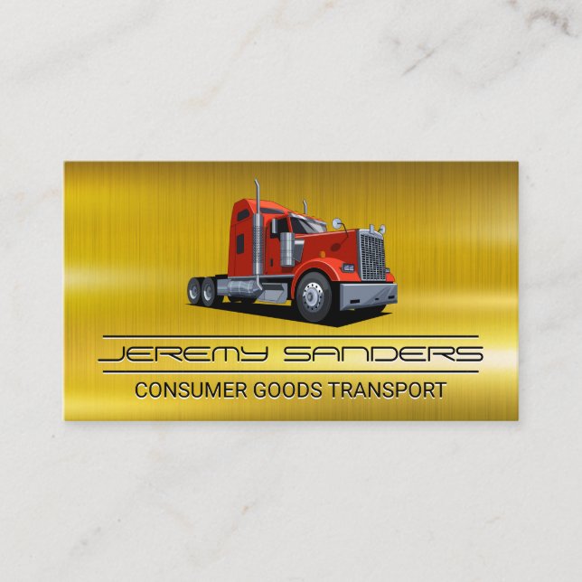 Semi Truck | Gold Metal Business Card (Front)