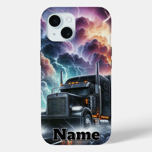 Semi Truck in a Vibrant Lightning Storm Case-Mate iPhone Case (Back)