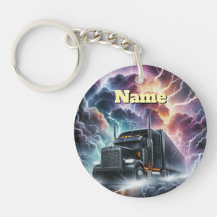 Semi Truck in a Vibrant Lightning Storm Keychain