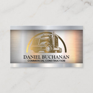 Semi Truck Logo   Gold Metallic  Business Card