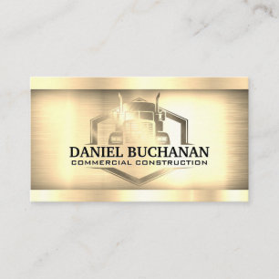 Semi Truck Logo   Gold Metallic Industrial  Business Card