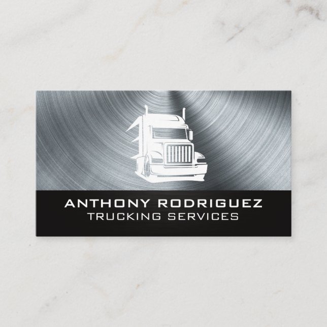 Semi Truck Logo | Metallic Brushed Business Card (Front)