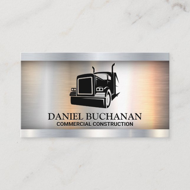 Semi Truck Logo | Metallic  Business Card (Front)