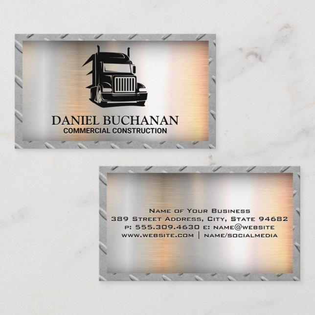 Semi Truck Logo | Steel Grid Border Business Card (Front/Back)