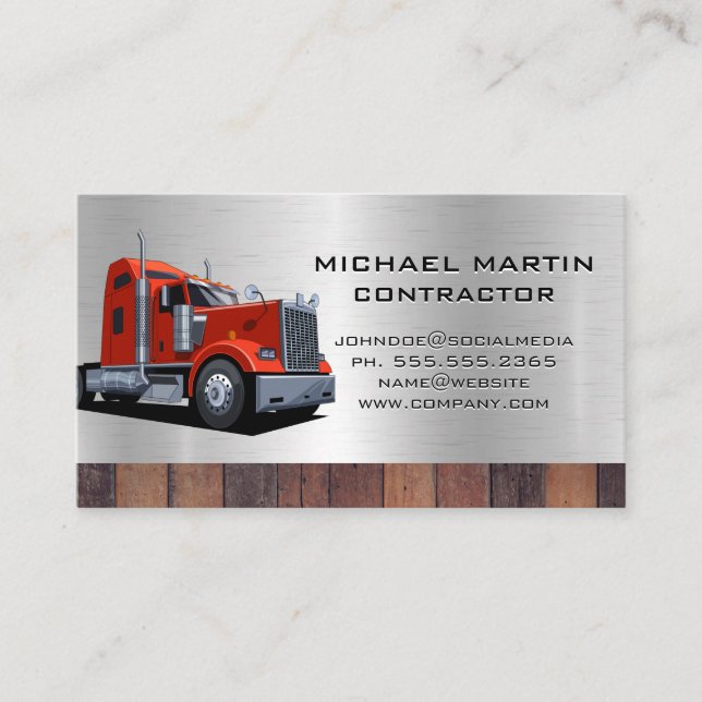 Semi Truck | Metal and Wood Business Card (Front)