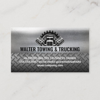 Semi Truck Pistons | Industrial Steel Metallic Business Card