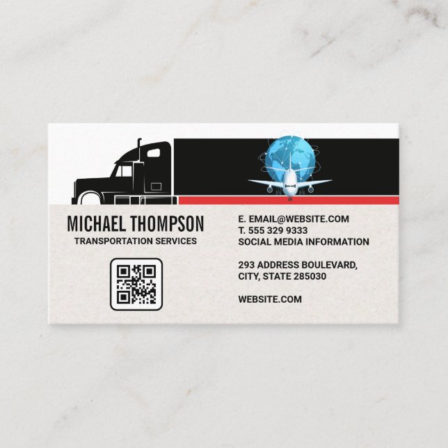 Semi Truck | Plane Globe | Shipping Business Card (Front)