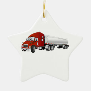 Semi Truck Red Silver Tanker Trailer Cartoon Ceramic Ornament