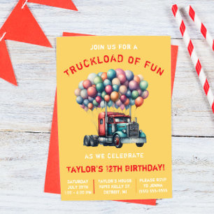 Semi Truck, Truckload of Fun Birthday Party Invitation