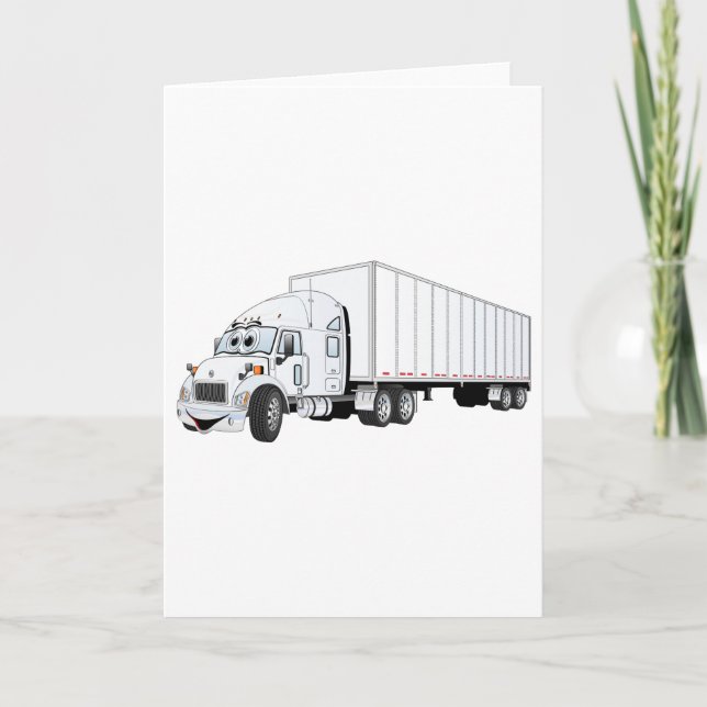 Semi Truck White Trailer Cartoon Card (Front)