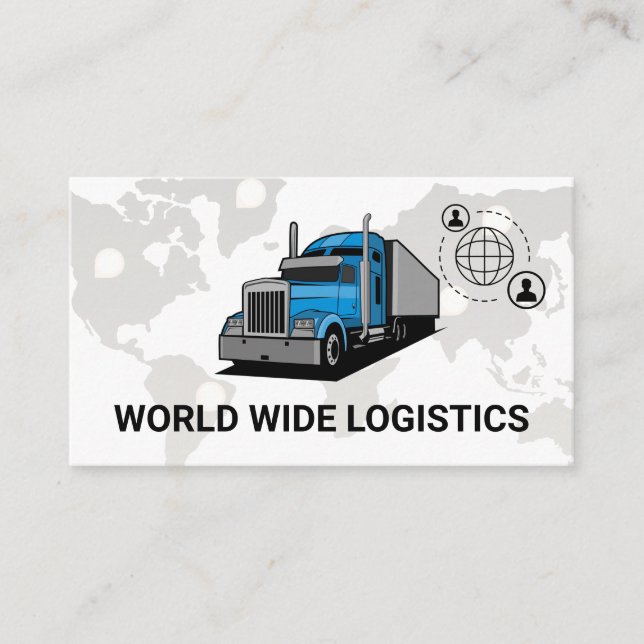 Semi Truck | World Map Logistics Network Business Card (Front)