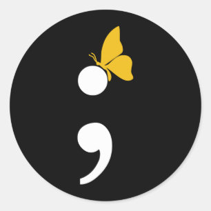 Semicolon Butterfly Depression Prevention Classic Round Sticker