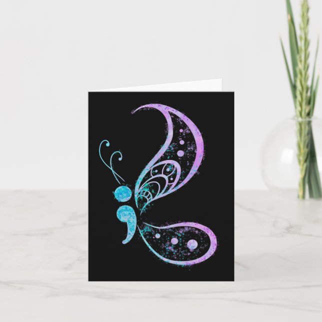 Semicolon Butterfly Semi-colon Tattoo Mental Healt Card (Front)