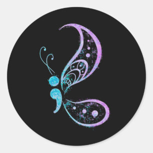 Semicolon Butterfly Semi-colon Tattoo Mental Healt Classic Round Sticker