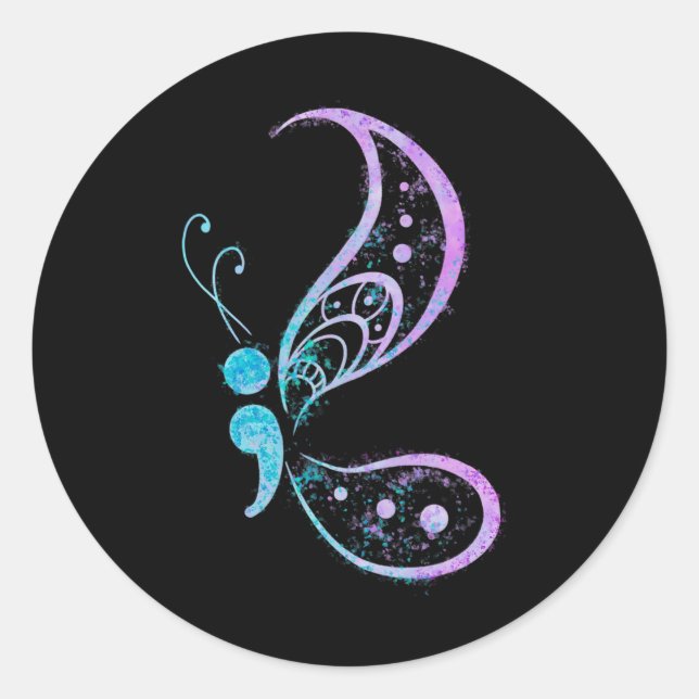 Semicolon Butterfly Semi-colon Tattoo Mental Healt Classic Round Sticker (Front)