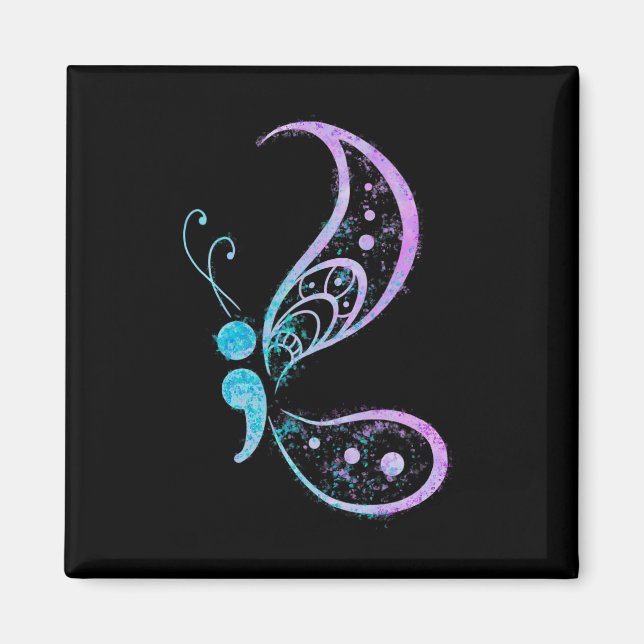 Semicolon Butterfly Semi-colon Tattoo Mental Healt Magnet (Front)