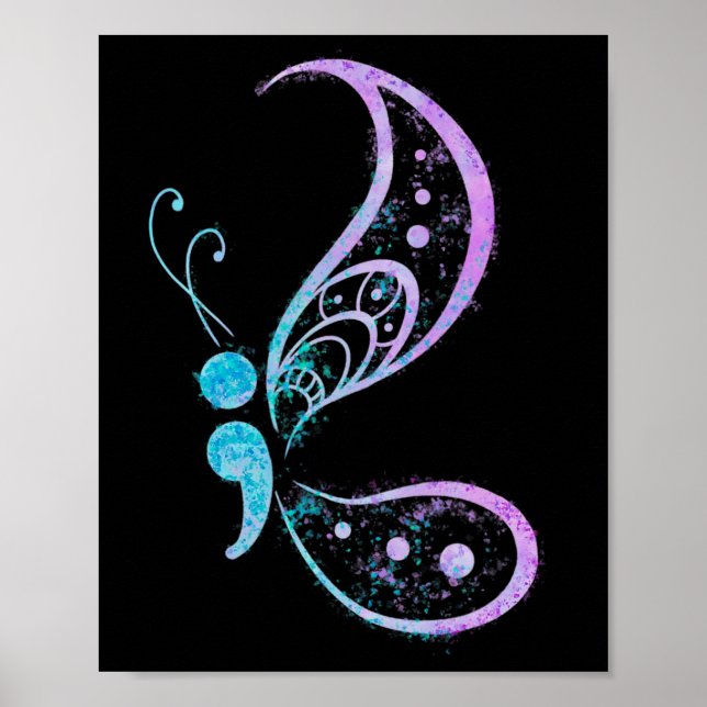 Semicolon Butterfly Semi-colon Tattoo Mental Healt Poster (Front)