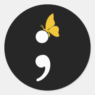 Semicolon Butterfly Suicide Depression Prevention Classic Round Sticker