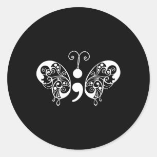 Semicolon Butterfly Suicide Prevention Awareness Classic Round Sticker