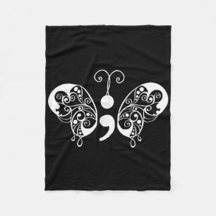 Semicolon Butterfly Suicide Prevention Awareness Fleece Blanket