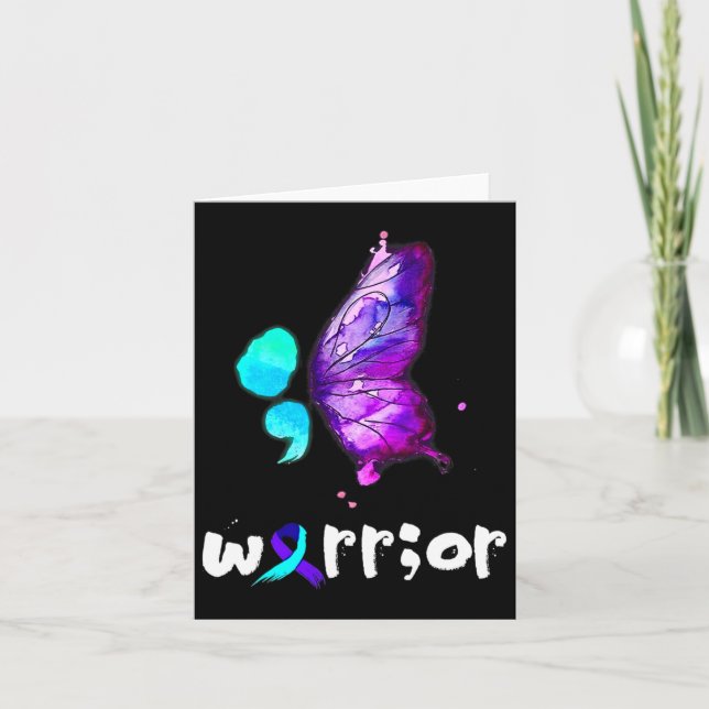 Semicolon Butterfly Watercolor Suicide Prevention  Card (Front)