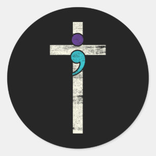 Semicolon Cross Mental Health Awareness Costume Wa Classic Round Sticker